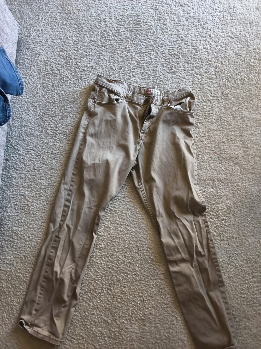 Mens Khaki Slim Jeans - Beige Stretch Denim